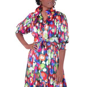 Emily McCarthy Rowan Hi/Low Pleasted Dress Multi Cheetah XL